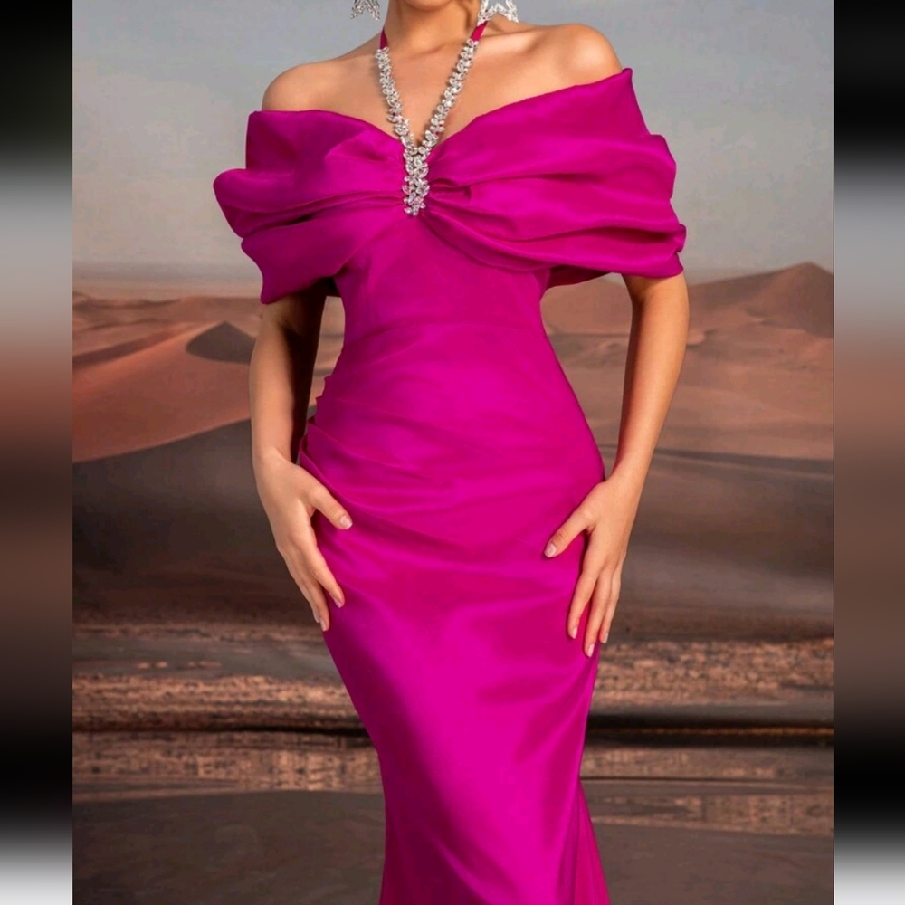Elegant Purple Necklace Chain, Exaggerated Bow,Off-Shoulder,Bustier,High Waist - Picture 5 of 5